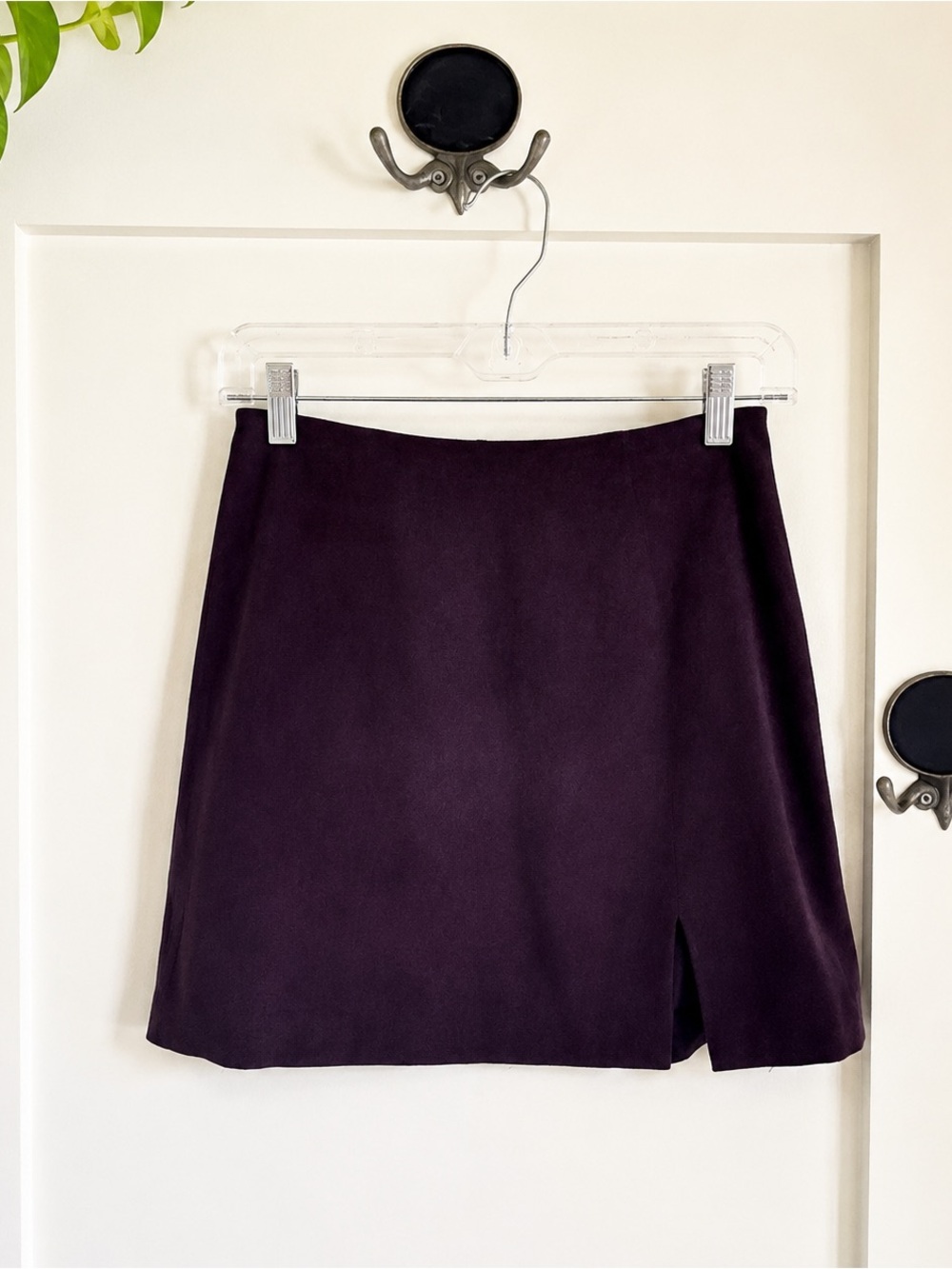 Vintage Express Plum Faux Suede Mini Skirt | Y2K 90s Minimalist Side Slit |